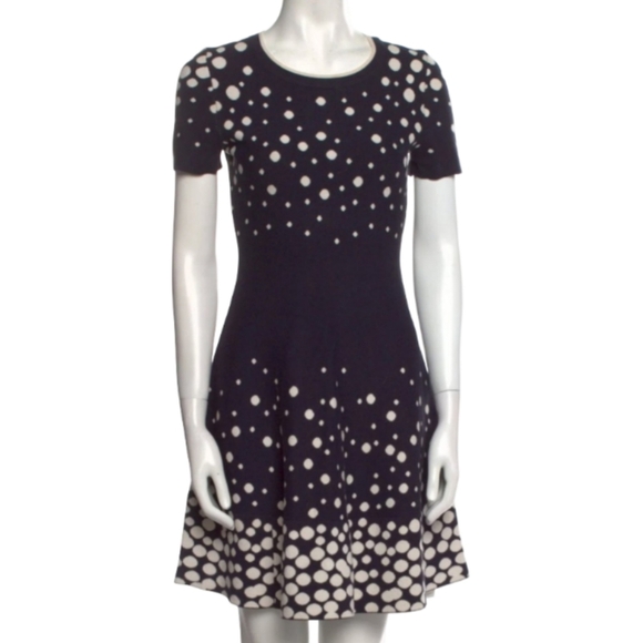 KATE SPADE Navy Blue White Polka Dot Fit & Flare Knit Sweater Dress Size S - Picture 1 of 9